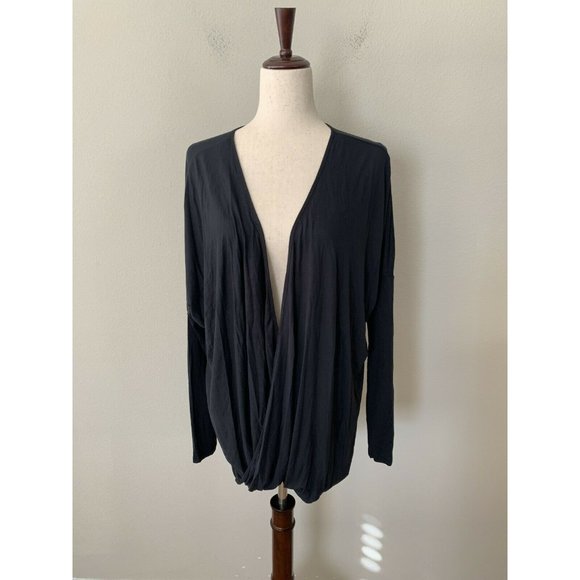 Felina Women's Sz L Soft Modal Twist Front Long Sleeves Lounge Top Tee Black - Picture 3 of 7